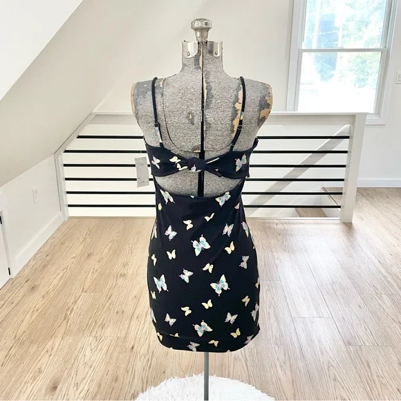 NWT black, pink, yellow, green spaghetti strap, bodycon, stretchy mini dress - Picture 5 of 7